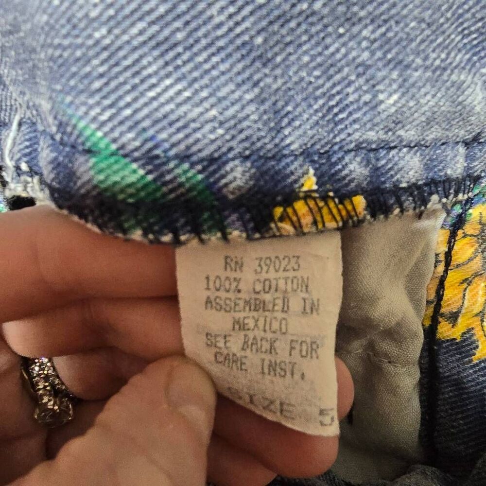 Cyclone Vintage 90s Sunflower Print Denim Jean Shorts 5 Retro Boho Festival Indi - Picture 4 of 4